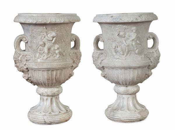 COPPIA DI VASI MEDICI IN MARMO BIANCO