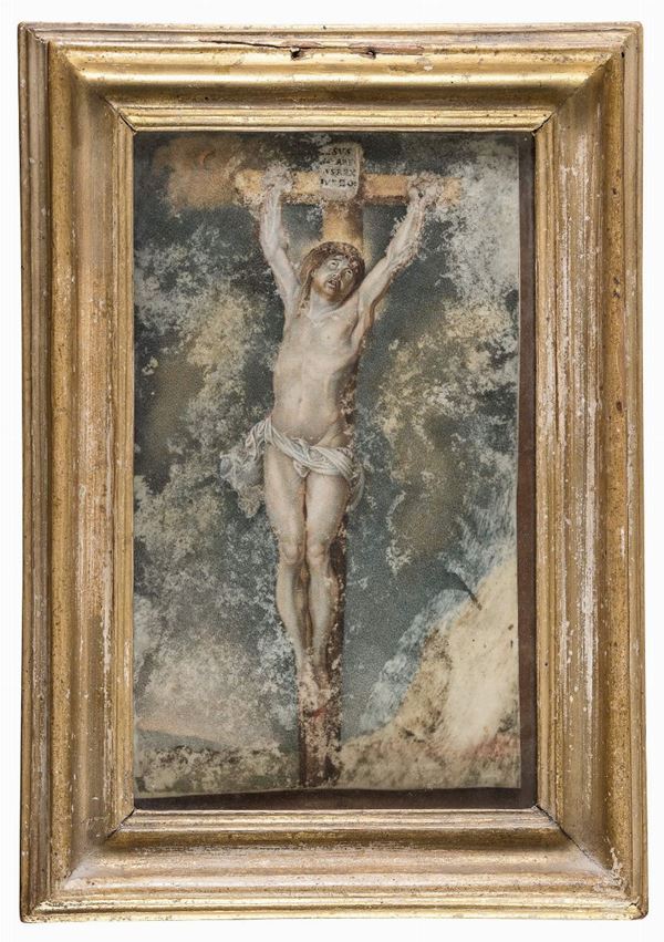 DIPINTO SU AVORIO CRISTO FIAMMINGO