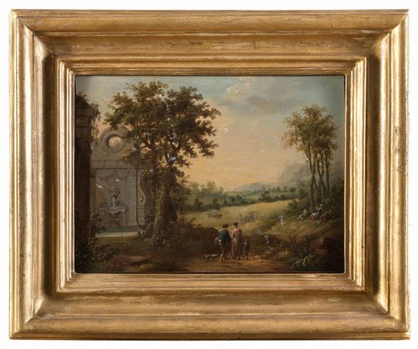 PAESAGGIO CLASSICO DI PITTORE BELGA DEL SETTECENTO