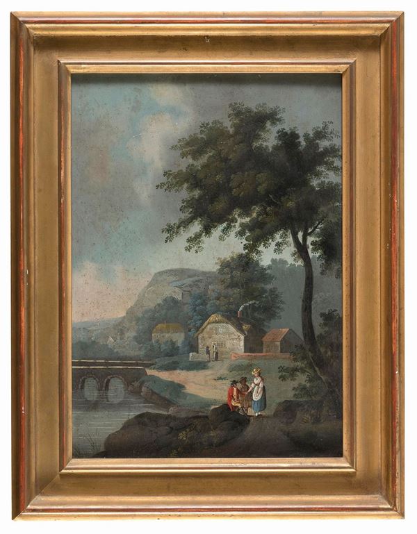DIPINTO VILLAGGIO DI SCUOLA FRANCESE