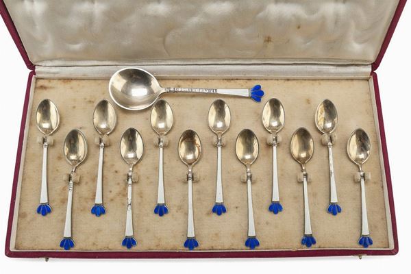 SERVIZIO DI CUCCHIAINI IN ARGENTO E SMALTI, DANIMARCA