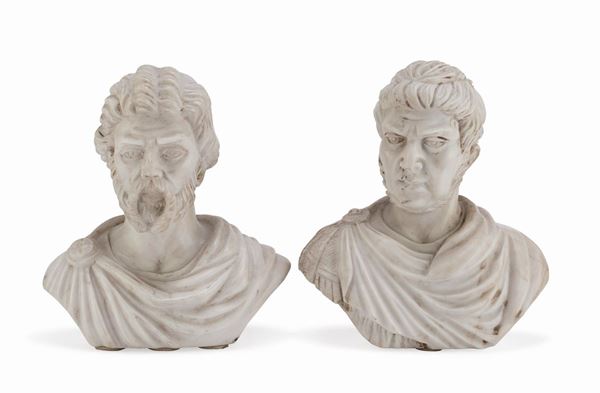 COPPIA DI PICCOLI BUSTI IN MARMO BIANCO