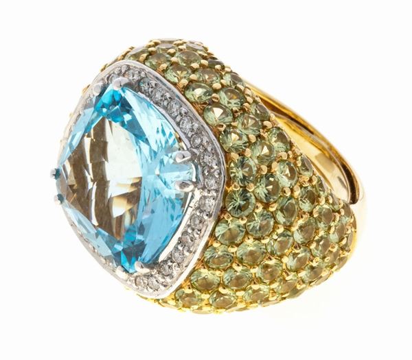 ANELLO CON TOPAZIO, PERIDOT E BRILLANTI