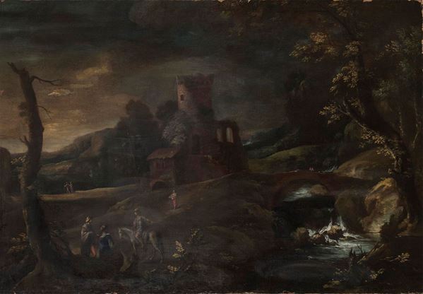 PAESAGGIO CON TORRE DI PITTORE OLANDESE