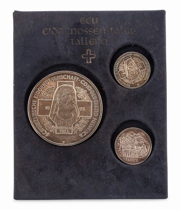 TRE MONETE IN ARGENTO, SVIZZERA 1992