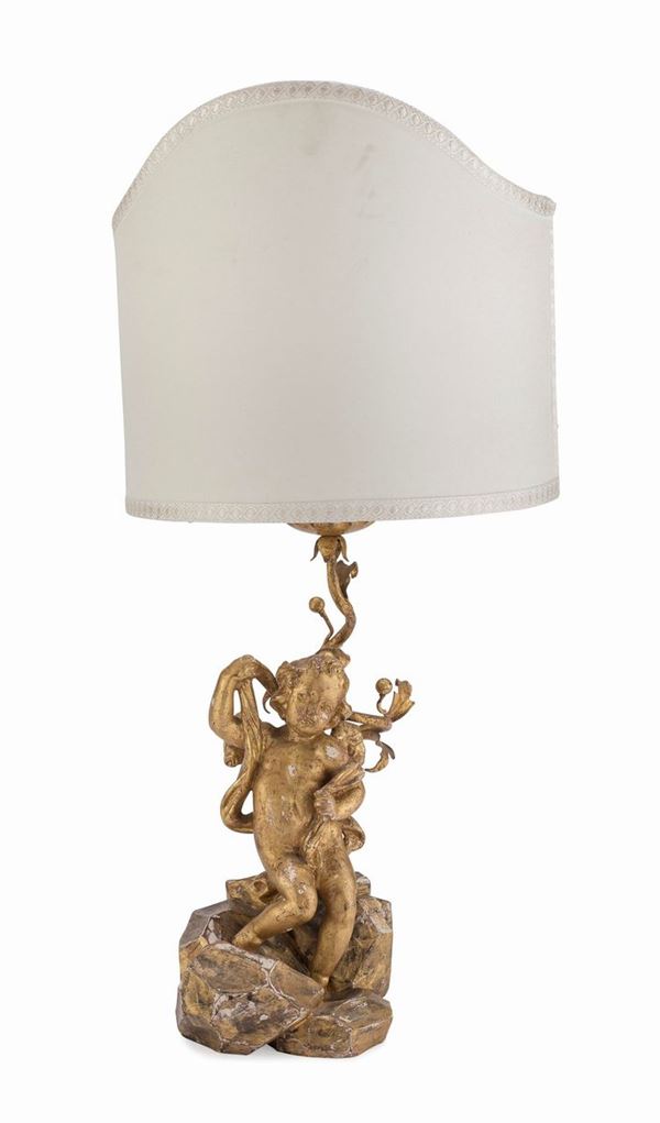 CANDELIERE IN METALLO E LEGNO DORATO