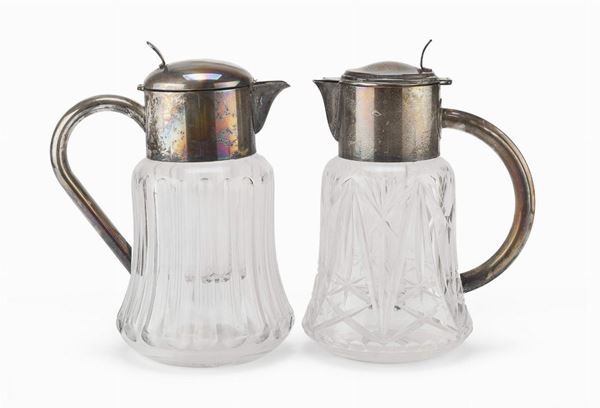 COPPIA DI CARAFFE IN CRISTALLO E SILVERPLATED, ITALIA
