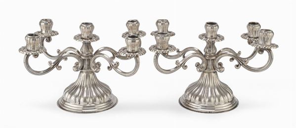 COPPIA DI CANDELABRI IN ARGENTO, ALESSANDRIA