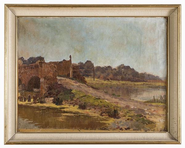 DIPINTO PAESAGGIO CON ROVINE
