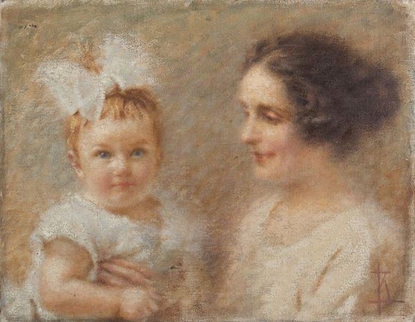 DIPINTO MAMMA E BIMBO DI SCUOLA EUROPEA