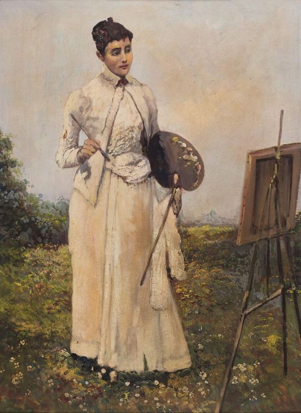 DIPINTO GIOVANE PITTRICE EN PLEIN AIR