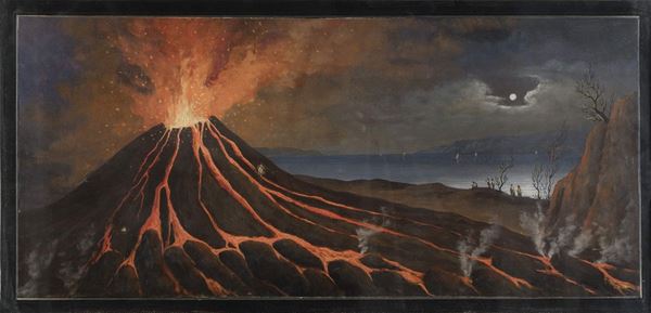 GOUACHE NOTTURNO CON ERUZIONE