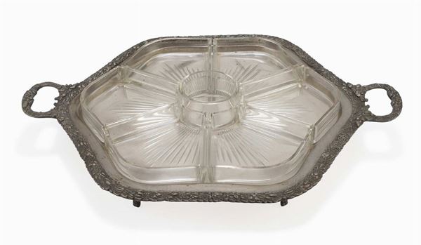 ANTIPASTIERA IN CRISTALLO E SILVERPLATED