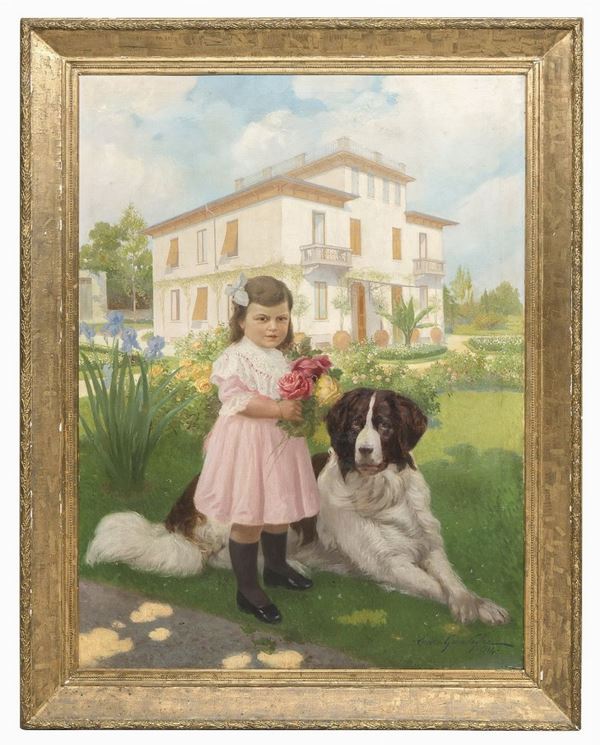 GRANDE DIPINTO BIMBA E CANE DI ERCOLE GARAVAGLIA