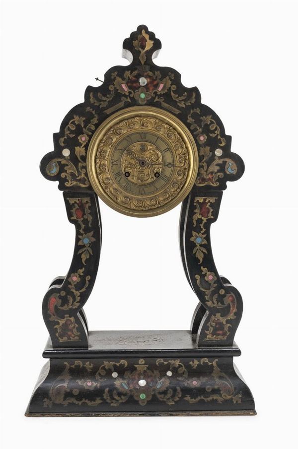 OROLOGIO DA TAVOLO IN EBANO INTARSIATO