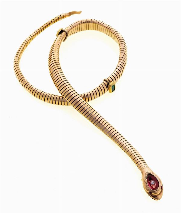 GIROCOLLO TUBOGAS IN ORO, SMERALDI E BRILLANTE