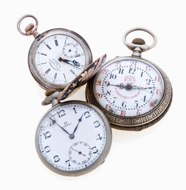 TRE OROLOGI DA TASCA LONGINES, OMEGA E ROSKOPF