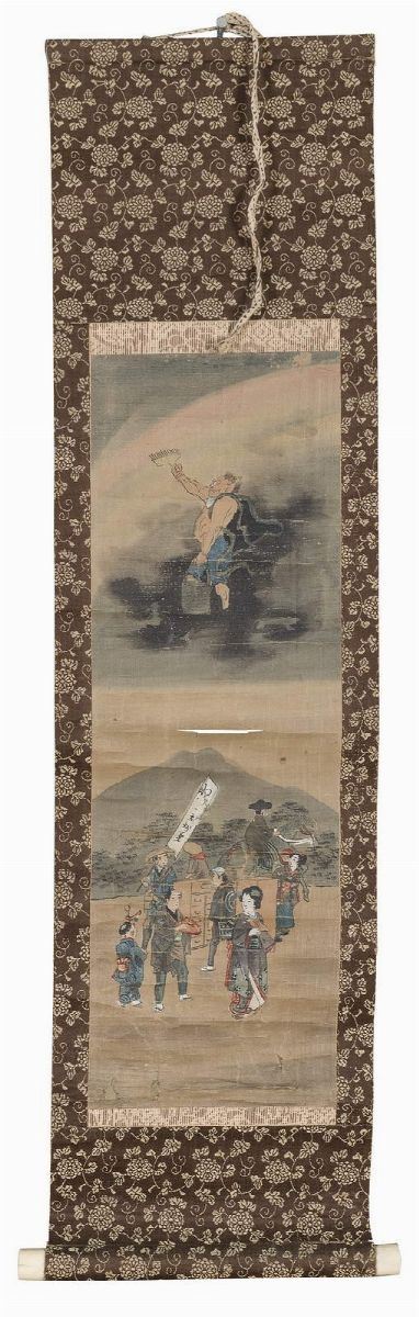 TRE TECNICHE MISTE ALLEGORIE DI PITTORE GIAPPONESE