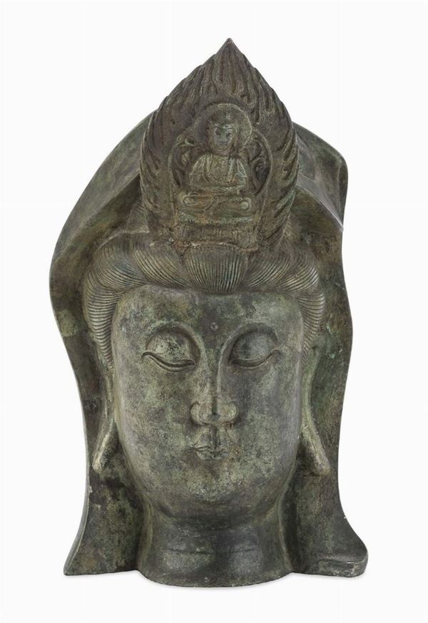 TESTA IN BRONZO DI GUANYIN, CINA