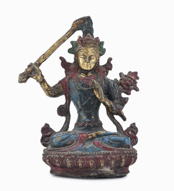 MANJUSRI IN BRONZO POLICROMO, TIBET