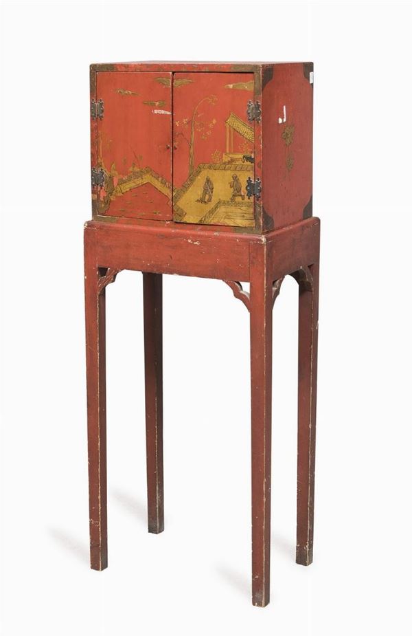 CABINET IN LEGNO A LACCA ROSSA, CINA