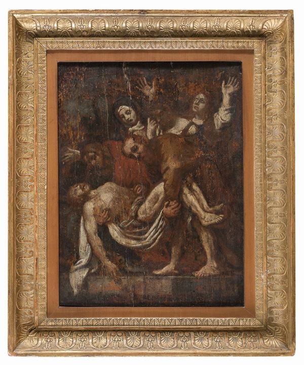 DIPINTO LA DEPOSIZIONE DA CARAVAGGIO DI PITTORE ROMANO