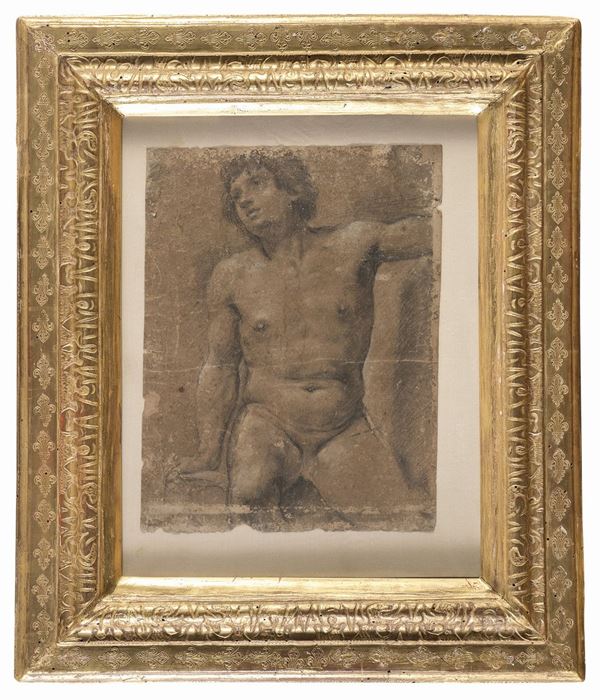 DISEGNO STUDIO DI NUDO DI PITTORE FIORENTINO DEL SEICENTO
