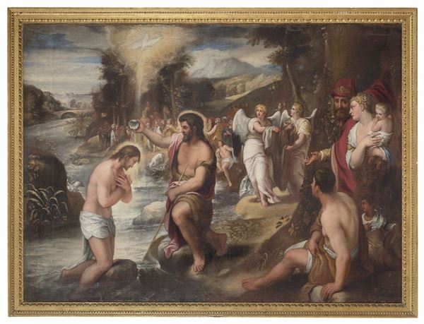 GRANDE DIPINTO IL BATTESIMO DI GES&#217; DI PAOLO FIAMMINGO