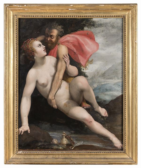 TAVOLA GIOVE ED IO DI PITTORE MANIERISTA OLANDESE