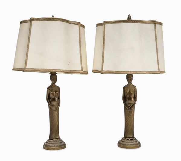 COPPIA DI LAMPADE IN BRONZO, ANNI &#39;30