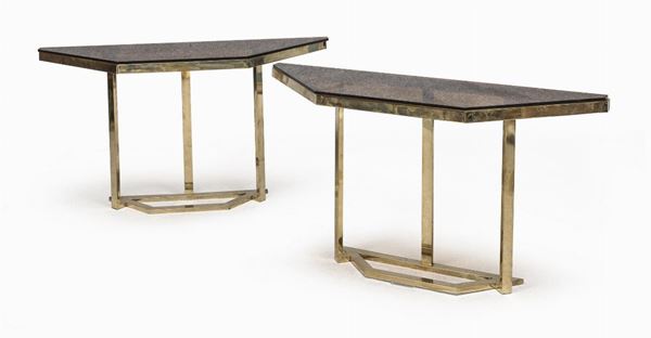 COPPIA DI CONSOLES IN OTTONE, ANNI &#39;70