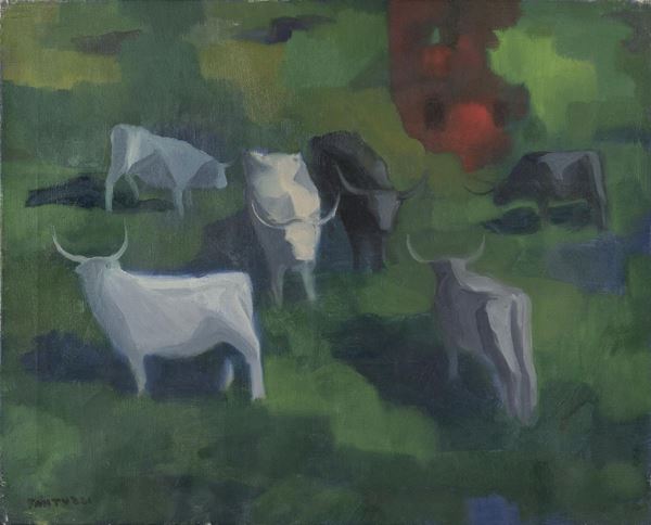 DIPINTO PAESAGGIO CON BUOI DI ELIANO FANTUZZI