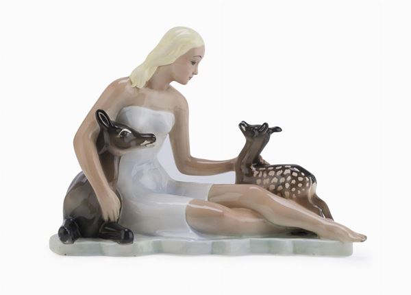 CERAMICA DONNA CON CERBIATTI, ARS PULCHRA