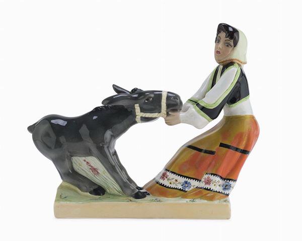 CERAMICA CONTADINELLA CON ASINO, ARS PULCHRA ANNI '30