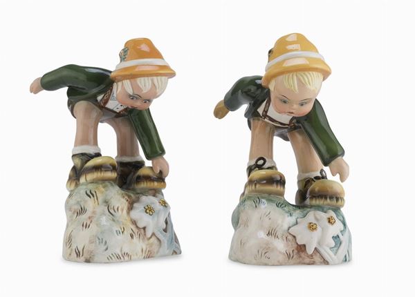 DUE CERAMICHE BAMBINI TIROLESI, TRIART ANNI &#39;30