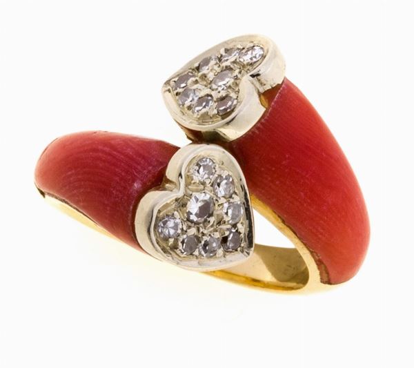 ANELLO CON BRILLANTI E CORALLO