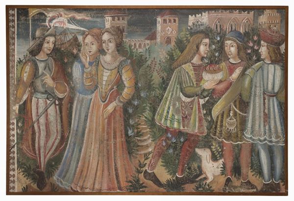 AFFRESCO SCENA GALANTE DI MANIERA TRECENTESCA