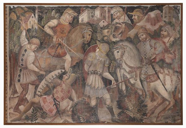 AFFRESCO BATTAGLIA DI MANIERA TRECENTESCA