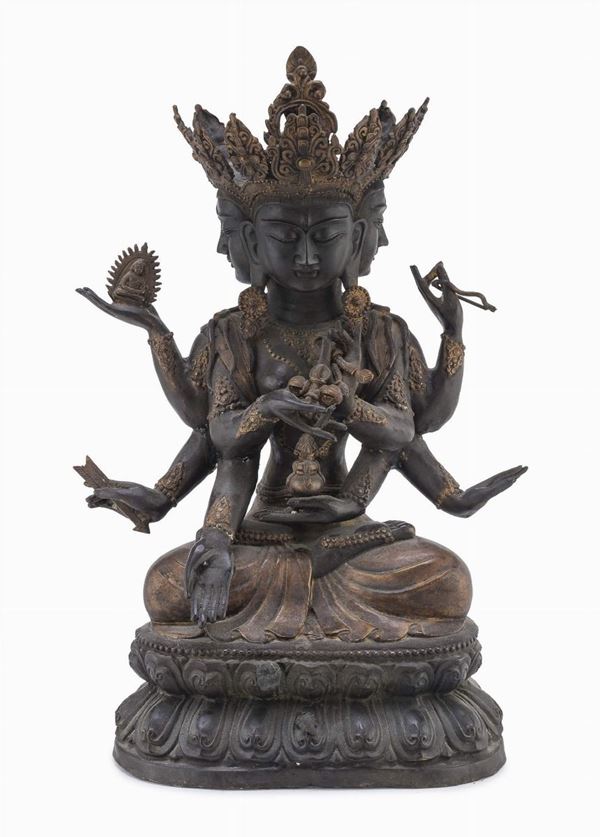 GRANDE SCULTURA IN BRONZO SINO-TIBETANA
