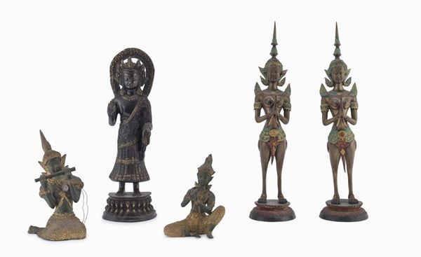 CINQUE SCULTURE IN BRONZO TIBETANE E TAILANDESI