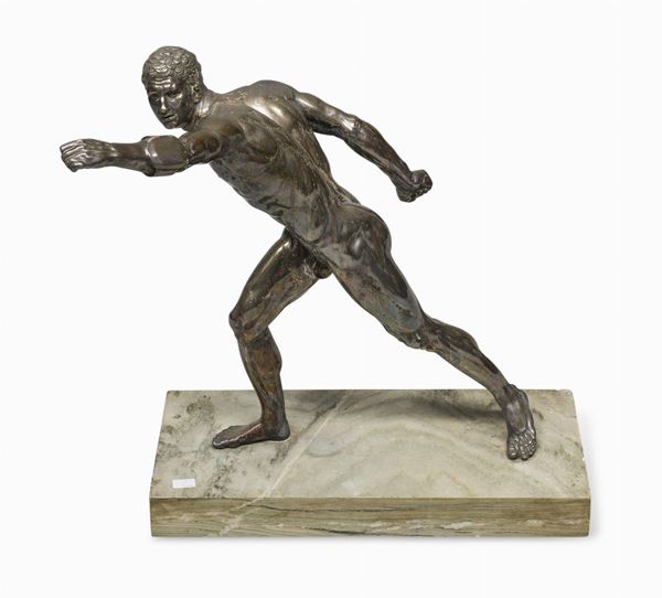 SCULTURA IN BRONZO ARGENTATO PUGILATORE