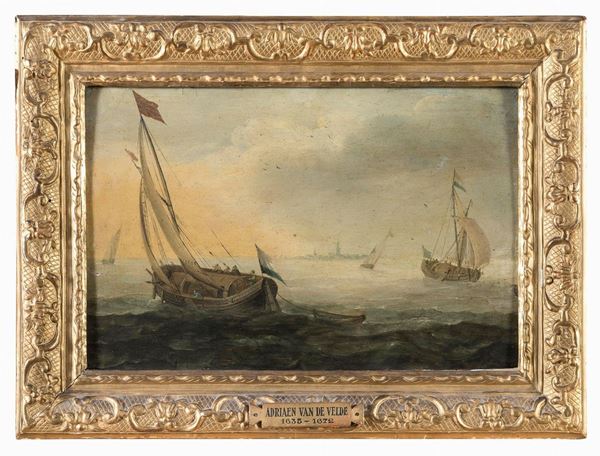 MARINA CON VELIERI DELLA BOTTEGA DI WILLEM VAN DE VELDE