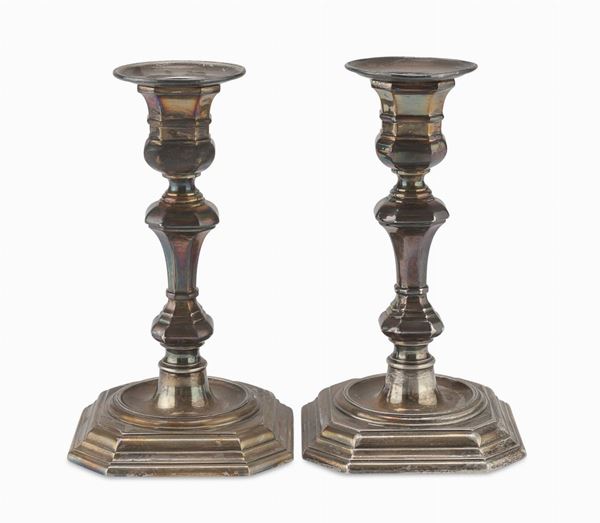 COPPIA DI CANDELIERI IN ARGENTO, RICCI &amp; C. ALESSANDRIA