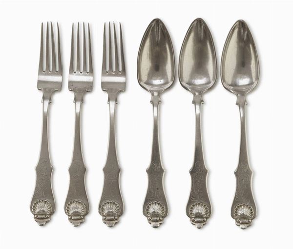 SET DI POSATE IN ARGENTO, SISINO NAPOLI 1832/1872