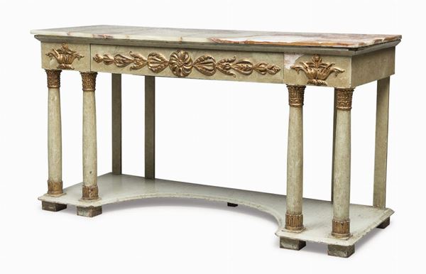 CONSOLE IN LEGNO A LACCA VERDE, STILE IMPERO