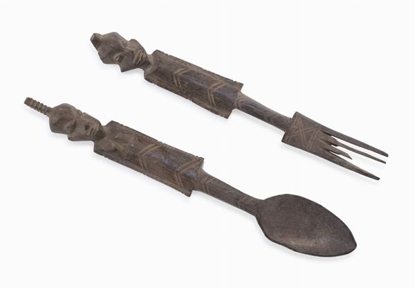 COPPIA DI POSATE IN LEGNO, ARTE AFRICANA