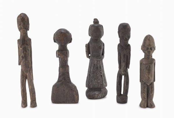 CINQUE SCULTURE IN LEGNO, ARTE AFRICANA