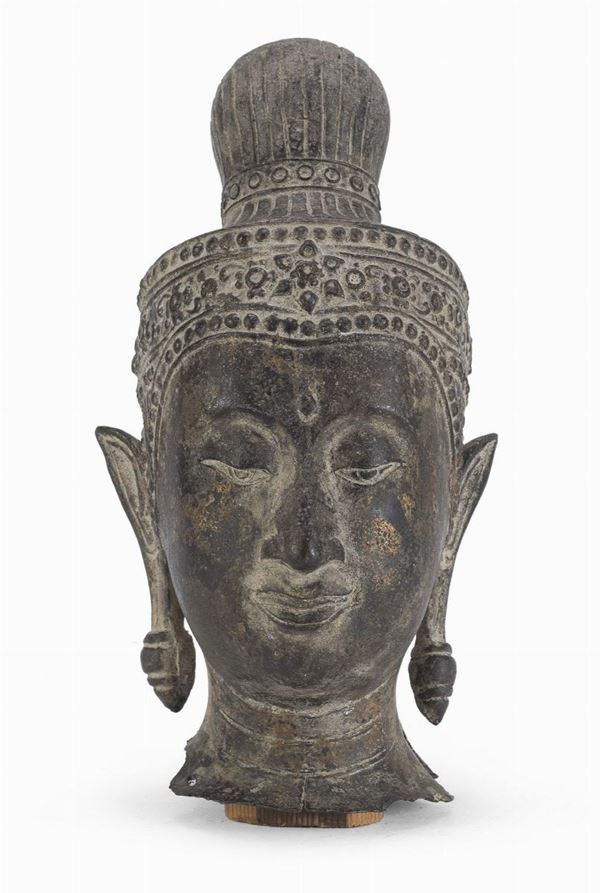  TESTA IN BRONZO, TAILANDIA, XIX SECOLO