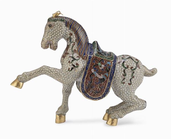 CAVALLO IN METALLO A SMALTI CLOISONN&#200;, CINA