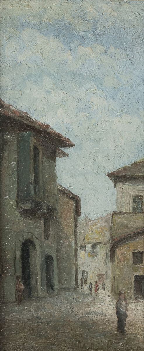 TRE DIPINTI SCORCI DI PAESE